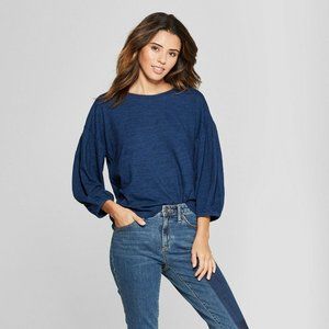 Universal Thread Women's Long Sleeve Blouson Sleeve Blouse, Indigo - Small